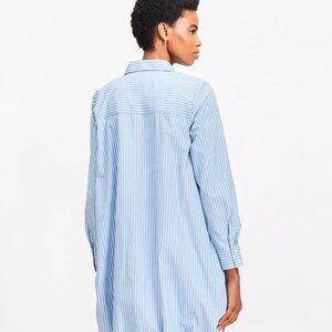 Loft Petite Striped Poplin Bubble Hem Mini Pocket Shirt - Size Medium Petite